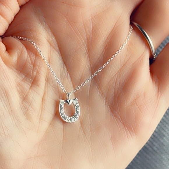 Sterling Silver Heart Horseshoe Necklace - Picture 3 of 8